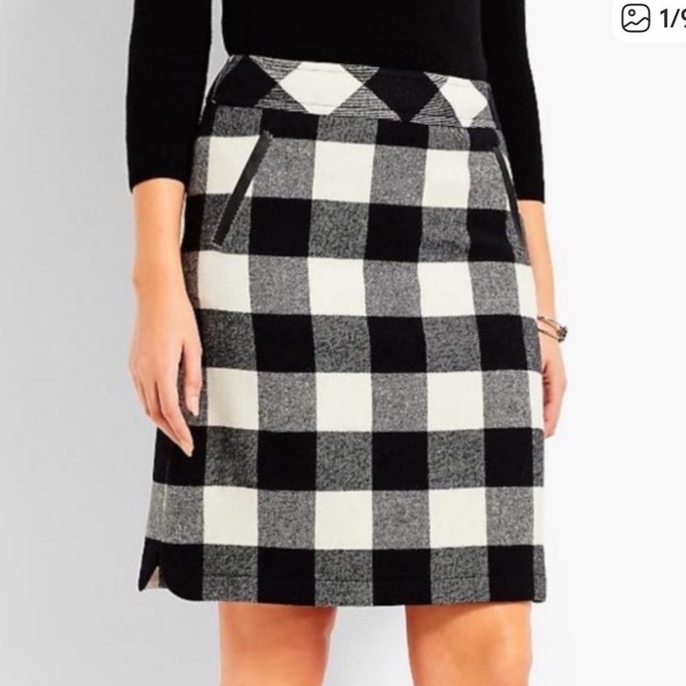 Talbots Black White Buffalo Print Plaid Skirt